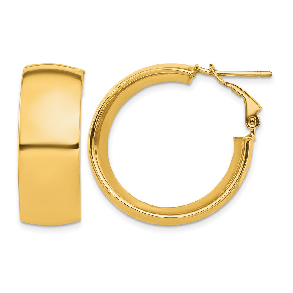 14k High Polished 10mm Omega Back Hoop Earrings