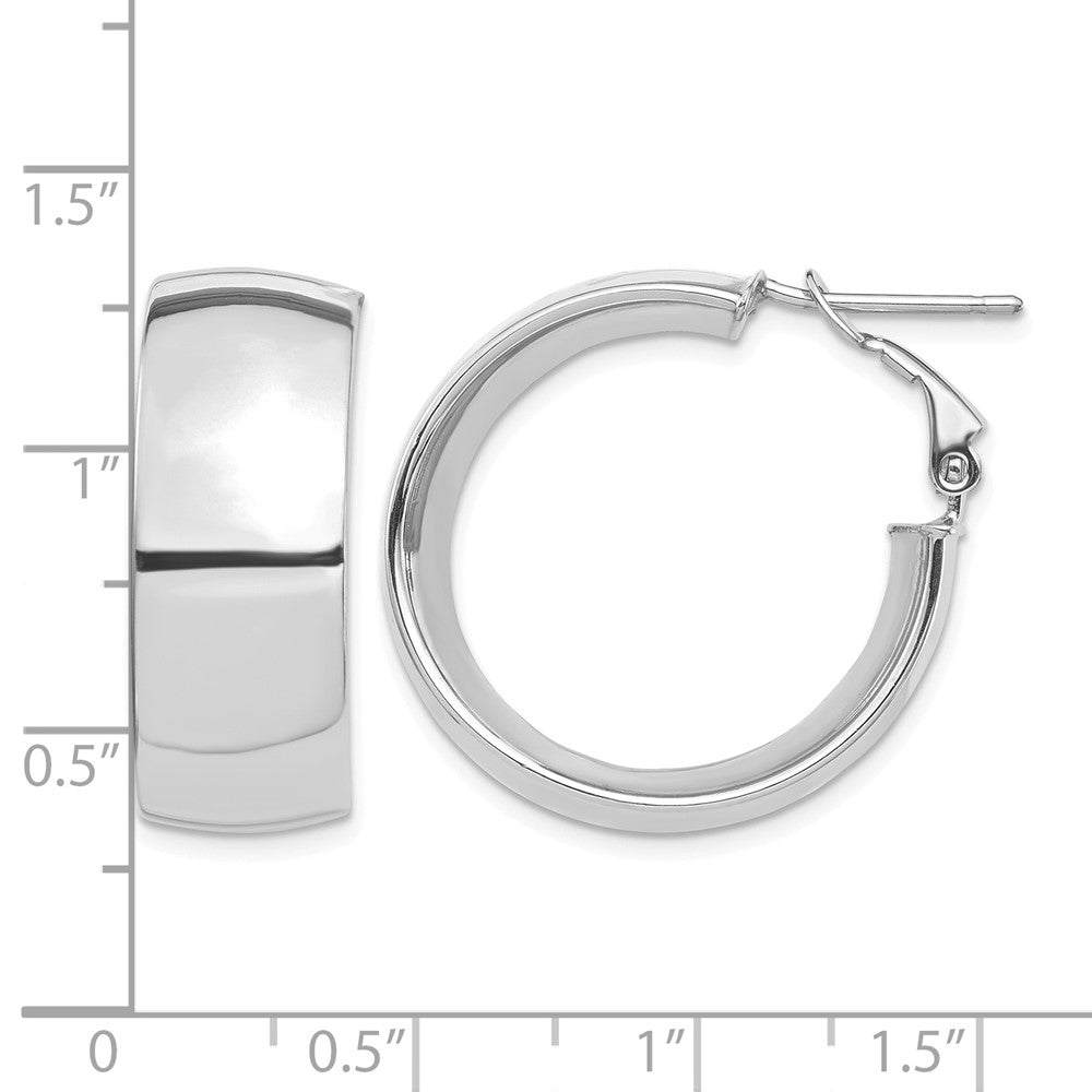 14k White Gold High Polished 10mm Omega Back Hoop Earrings