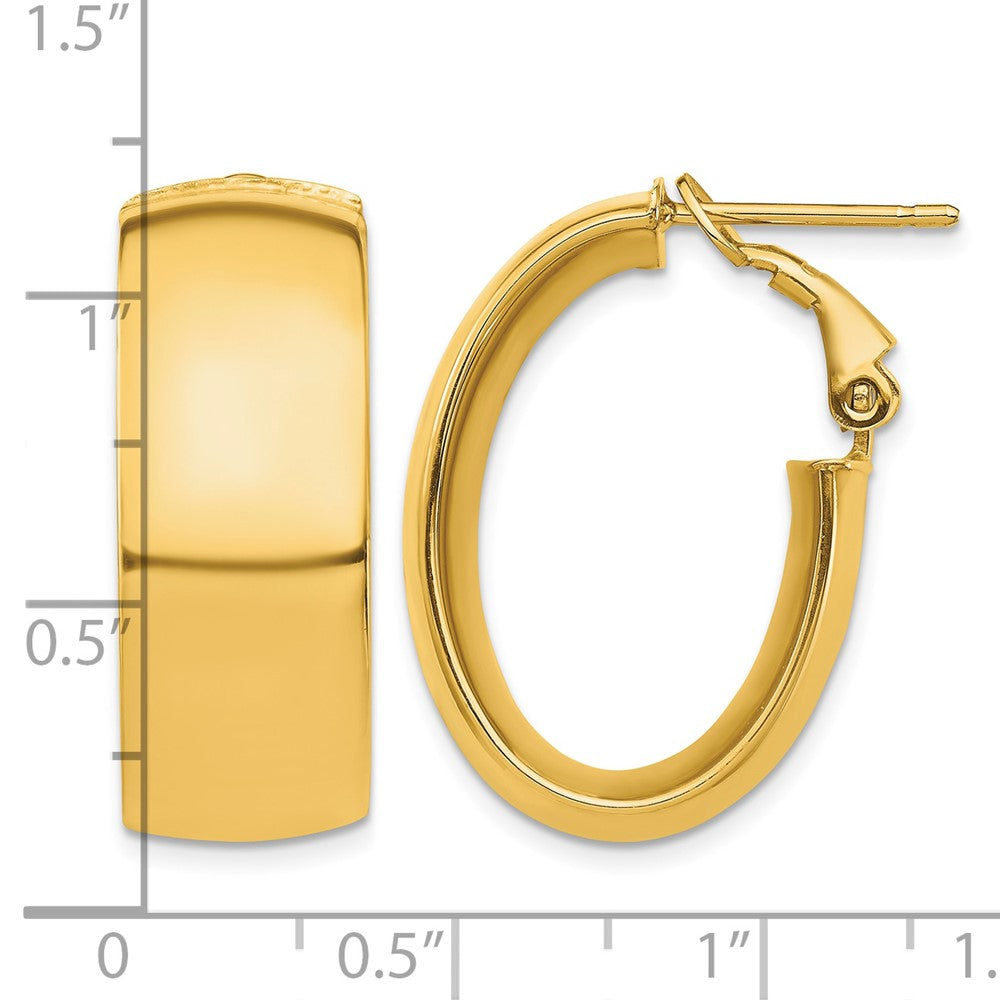 14k High Polished 10mm Omega Back Oval Hoop Earrings
