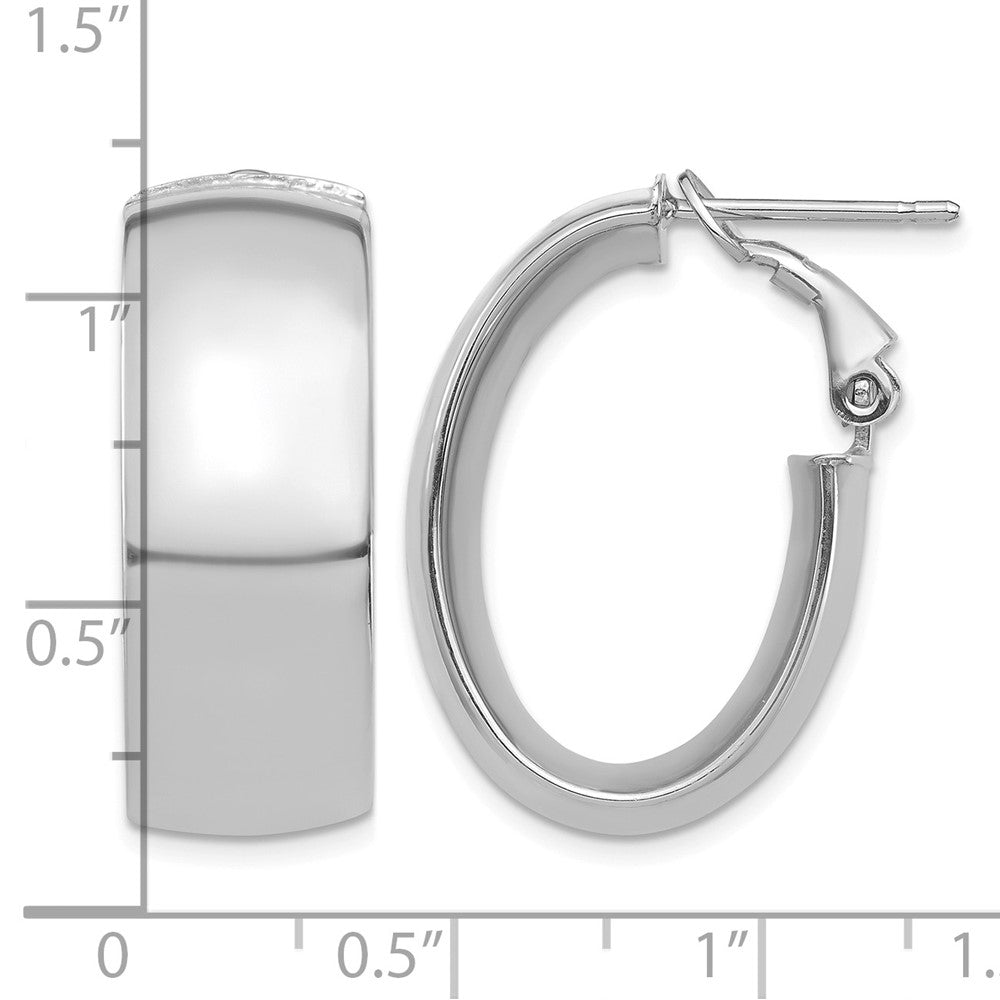 14k White Gold High Polished 10mm Omega Back Oval Hoop Earrings