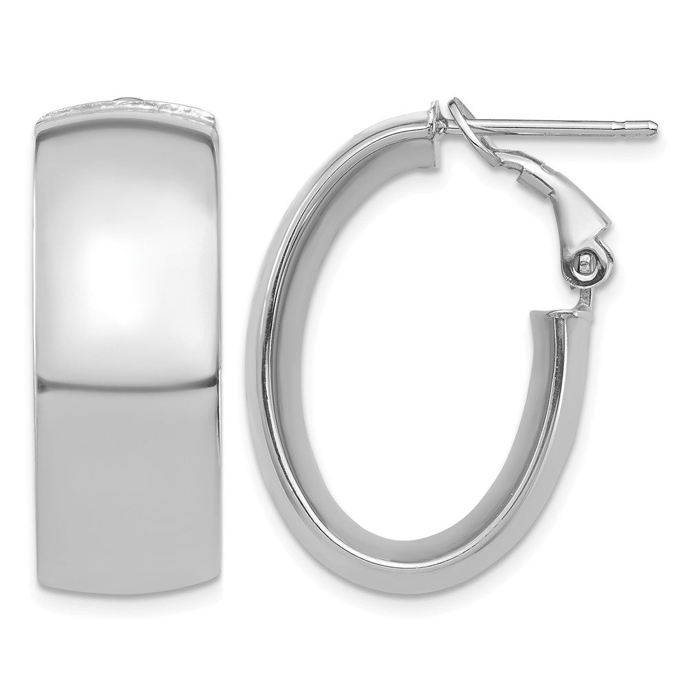 14k White Gold High Polished 10mm Omega Back Oval Hoop Earrings