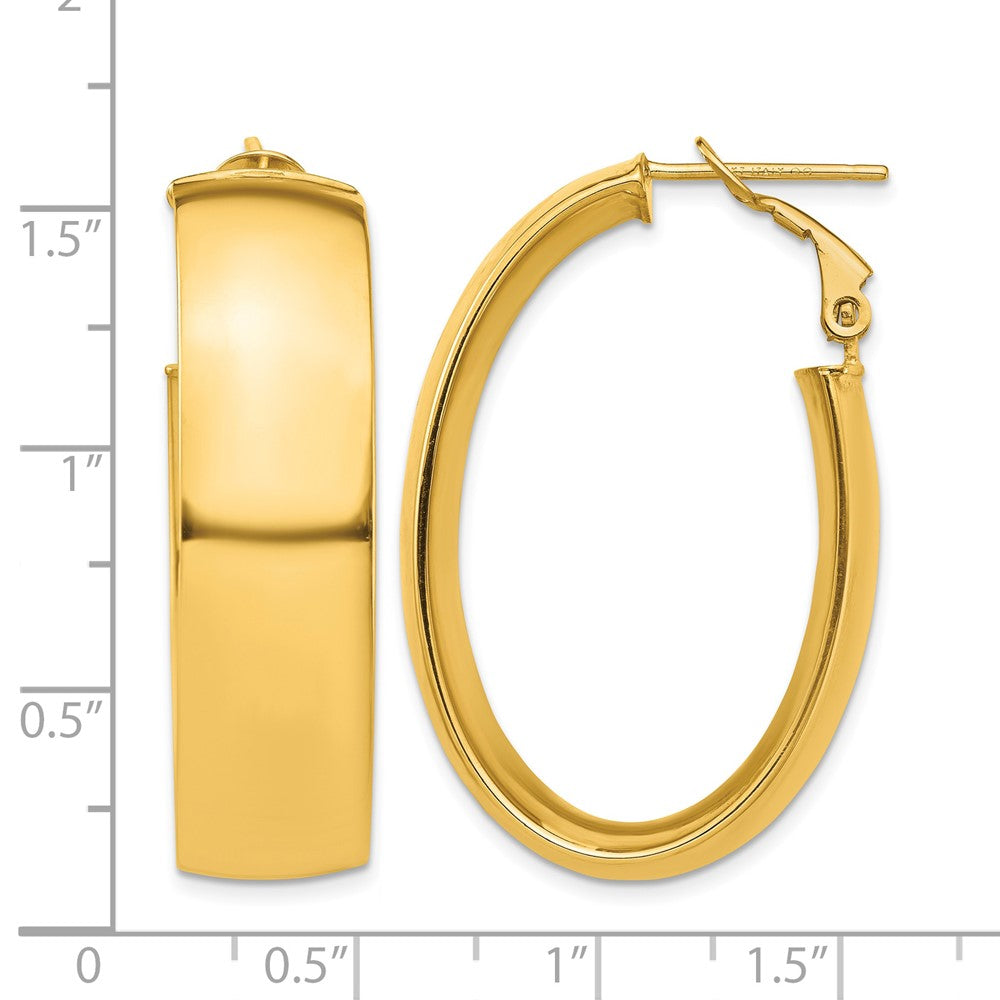 14k High Polished 10mm Omega Back Oval Hoop Earrings