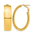 14k High Polished 10mm Omega Back Oval Hoop Earrings