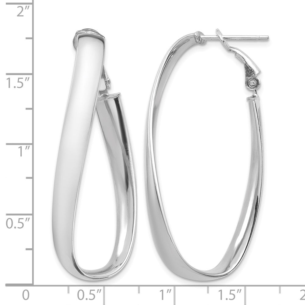 14k White Gold Polished 5mm Twisted Omega Back Oval Hoop Earrings
