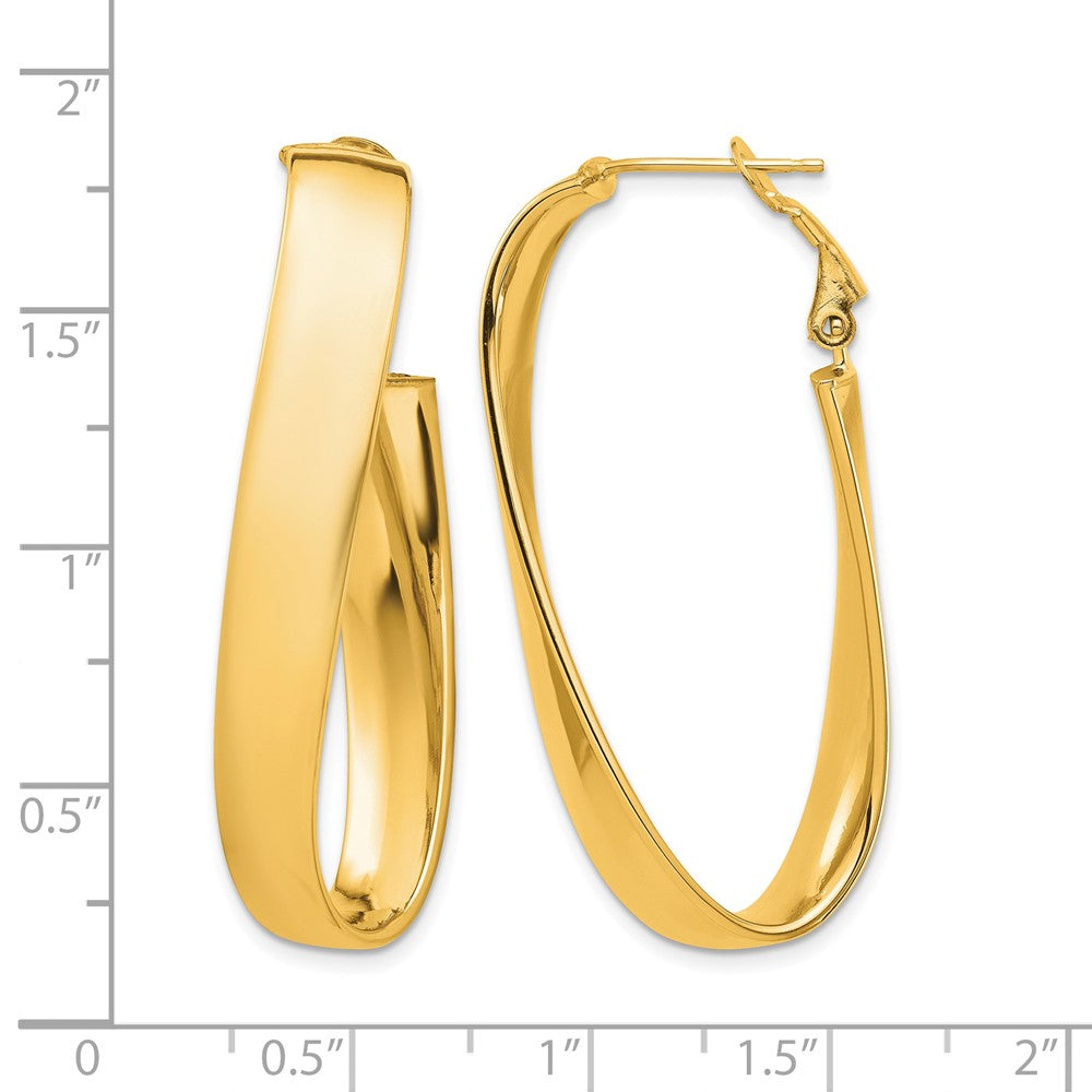 14k High Polished 7mm Twisted Omega Back Oval Hoop Earrings