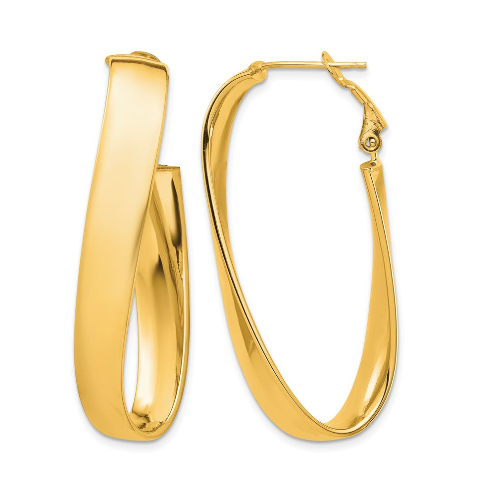 14k High Polished 7mm Twisted Omega Back Oval Hoop Earrings