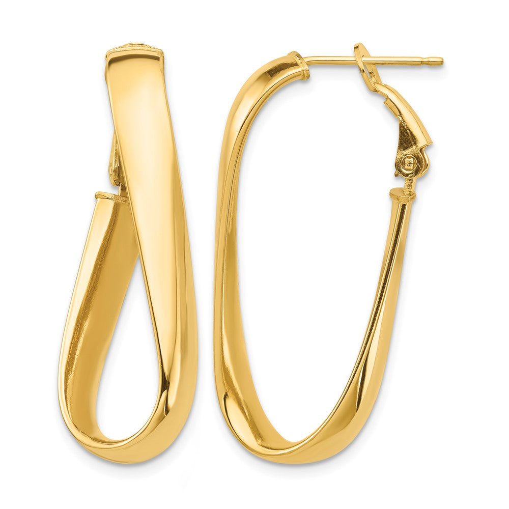 14k High Polished 5mm Twisted Oval Omega Back Hoop Earrings