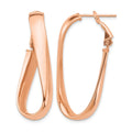 14k Rose Gold High Polished 5mm Wavy Oval Omega Back Hoop Earrings