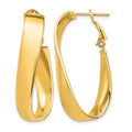 14k High Polished 7mm Wavy Oval Omega Back Hoop Earrings
