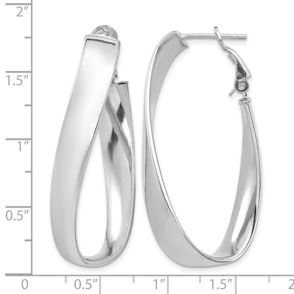 14k White Gold Polished 7mm Twisted Omega Back Oval Hoop Earrings
