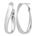 14k White Gold Polished 7mm Twisted Omega Back Oval Hoop Earrings