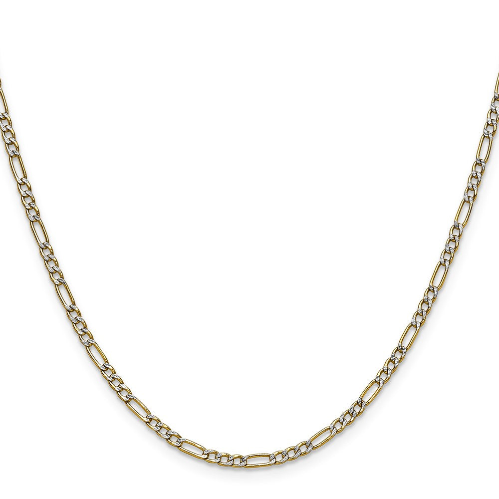 14k 2.3mm Semi-solid with Rhodium Pavé Figaro Chain