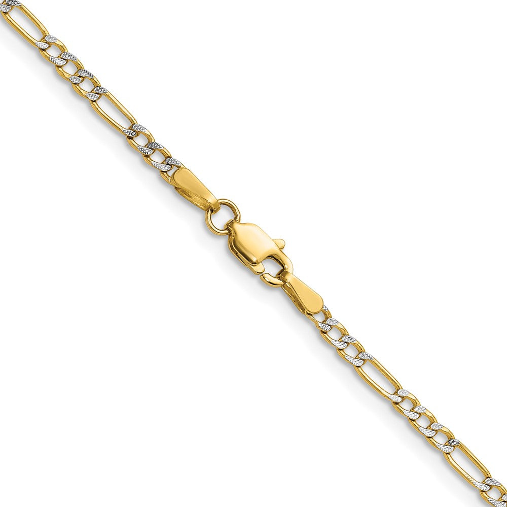 14k 2.3mm Semi-solid with Rhodium Pavé Figaro Chain