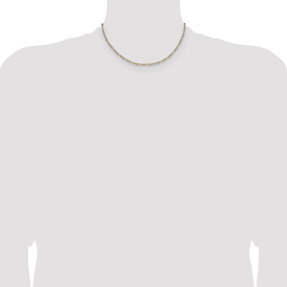14k 2.3mm Semi-solid with Rhodium Pavé Figaro Chain