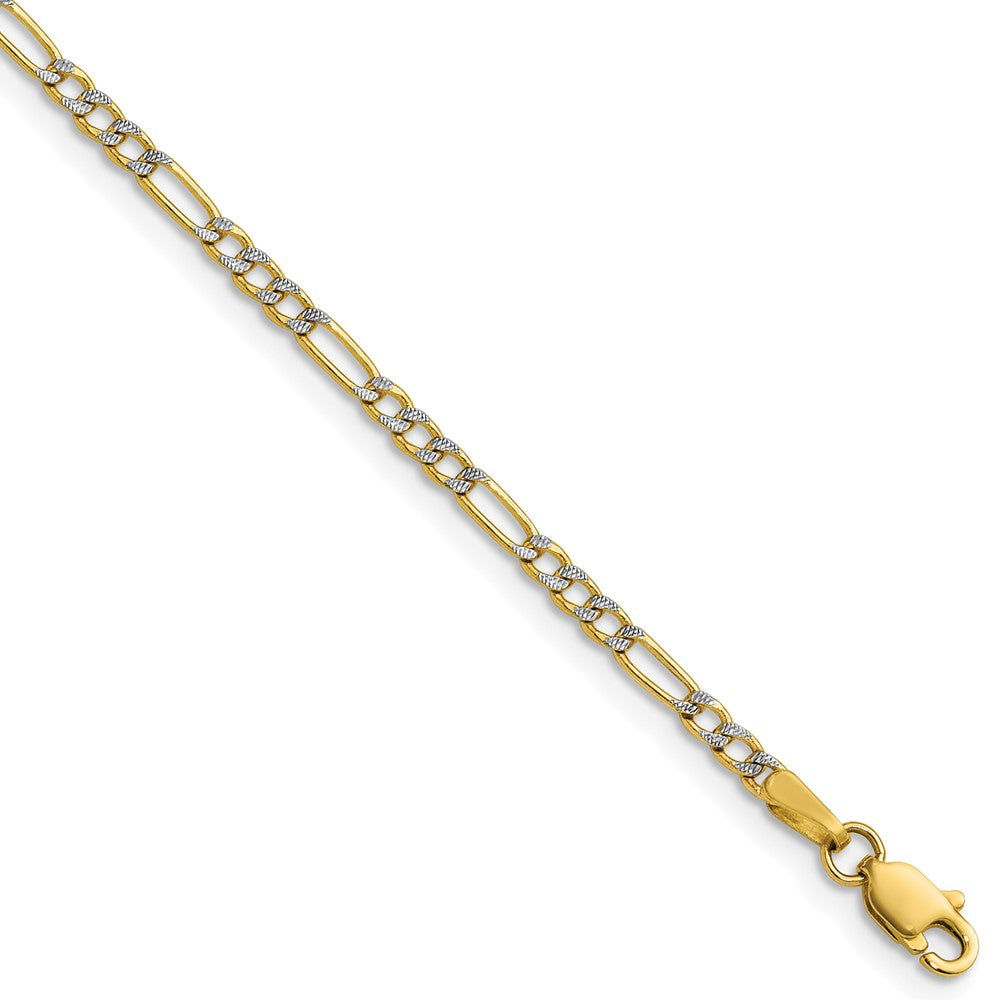14k 2.3mm Semi-solid with Rhodium Pavé Figaro Chain