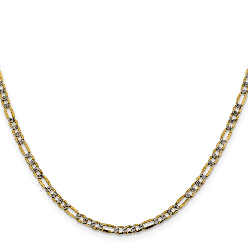 14k 3.2mm Semi-solid with Rhodium Pavé Figaro Chain
