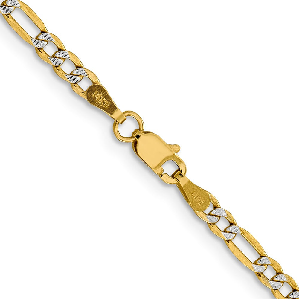 14k 3.2mm Semi-solid with Rhodium Pavé Figaro Chain