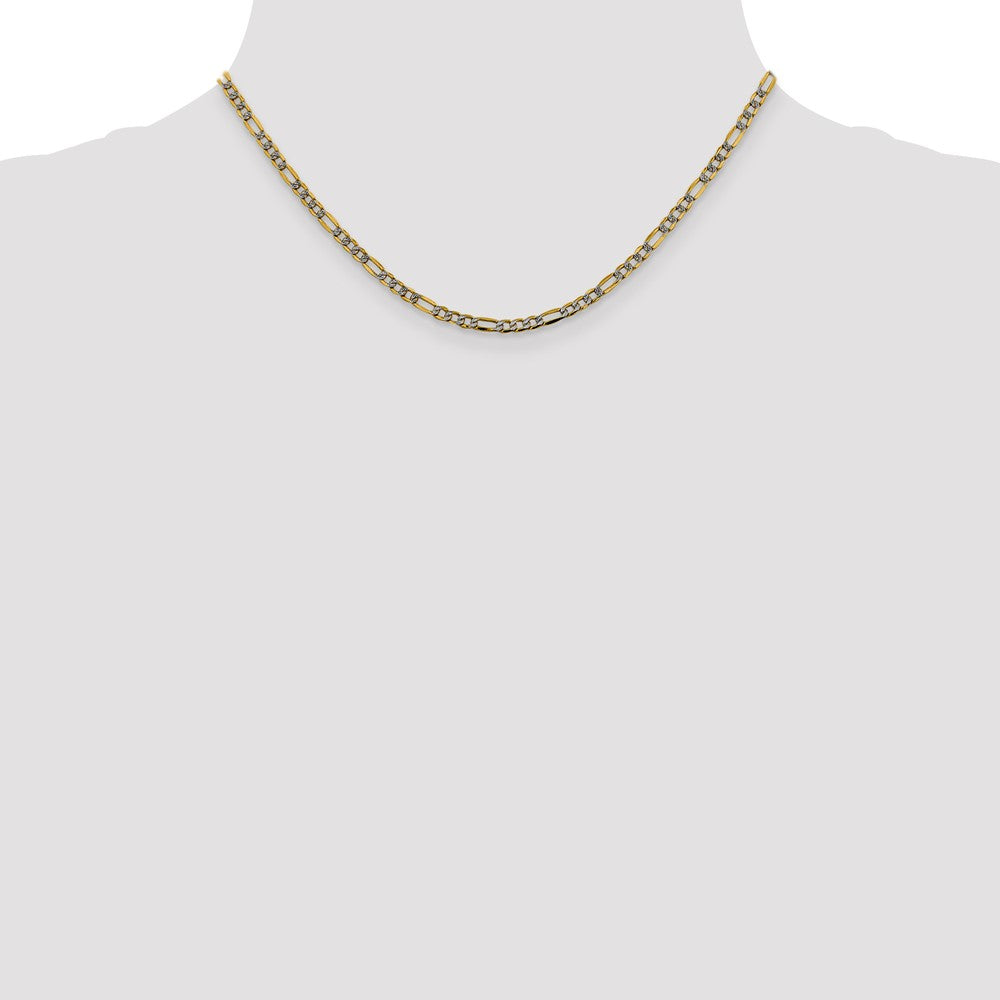 14k 3.2mm Semi-solid with Rhodium Pavé Figaro Chain