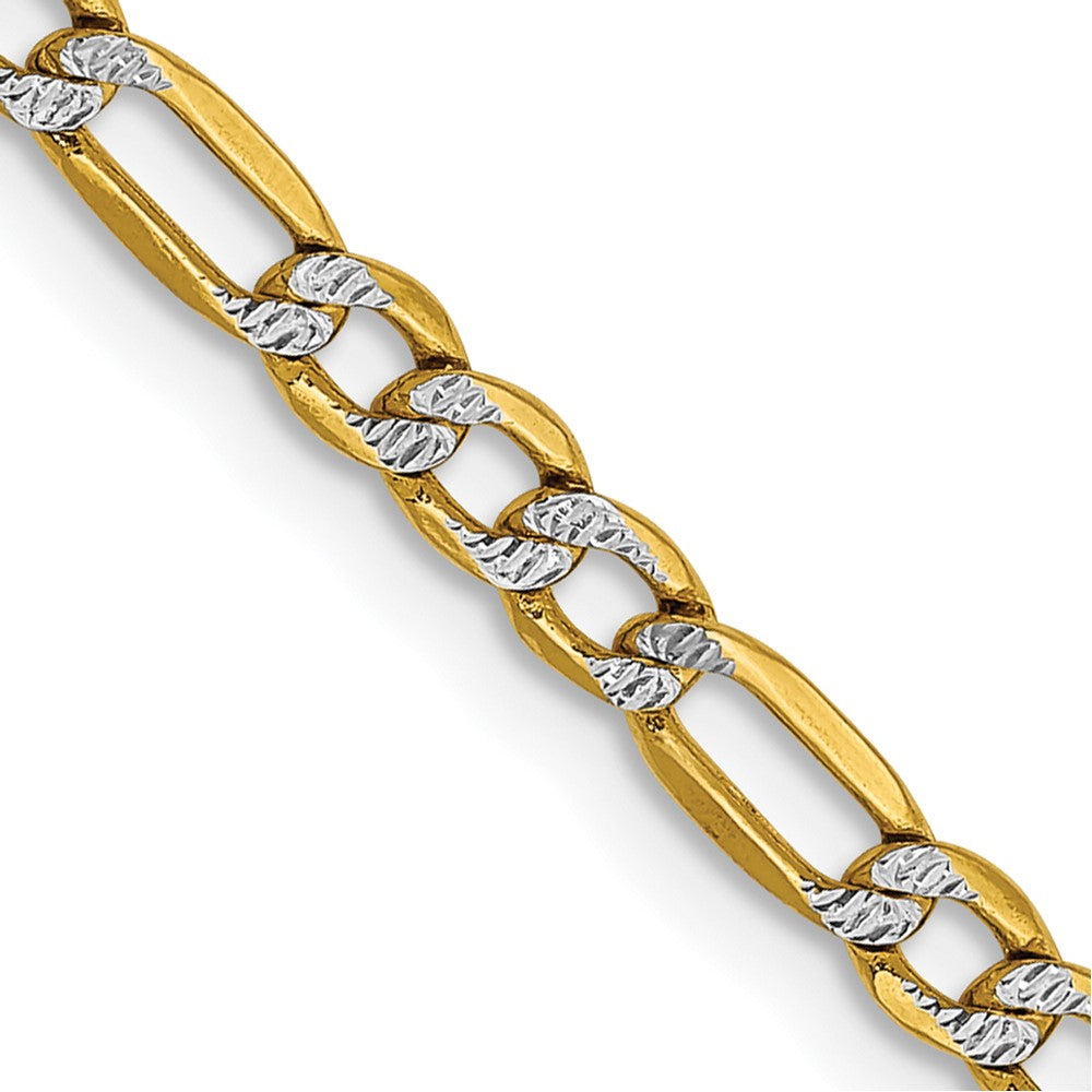 14k 3.2mm Semi-solid with Rhodium Pavé Figaro Chain