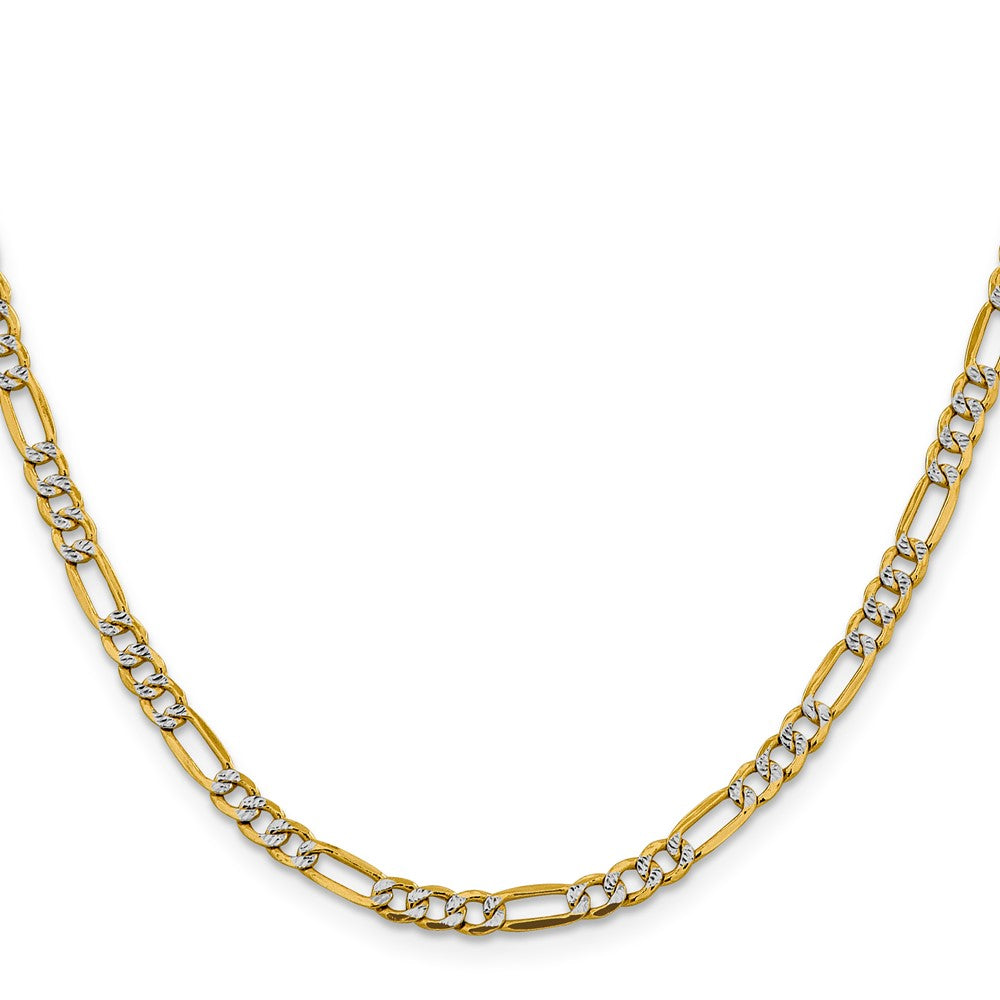 14k 3.9mm Semi-solid with Rhodium Pavé Figaro Chain