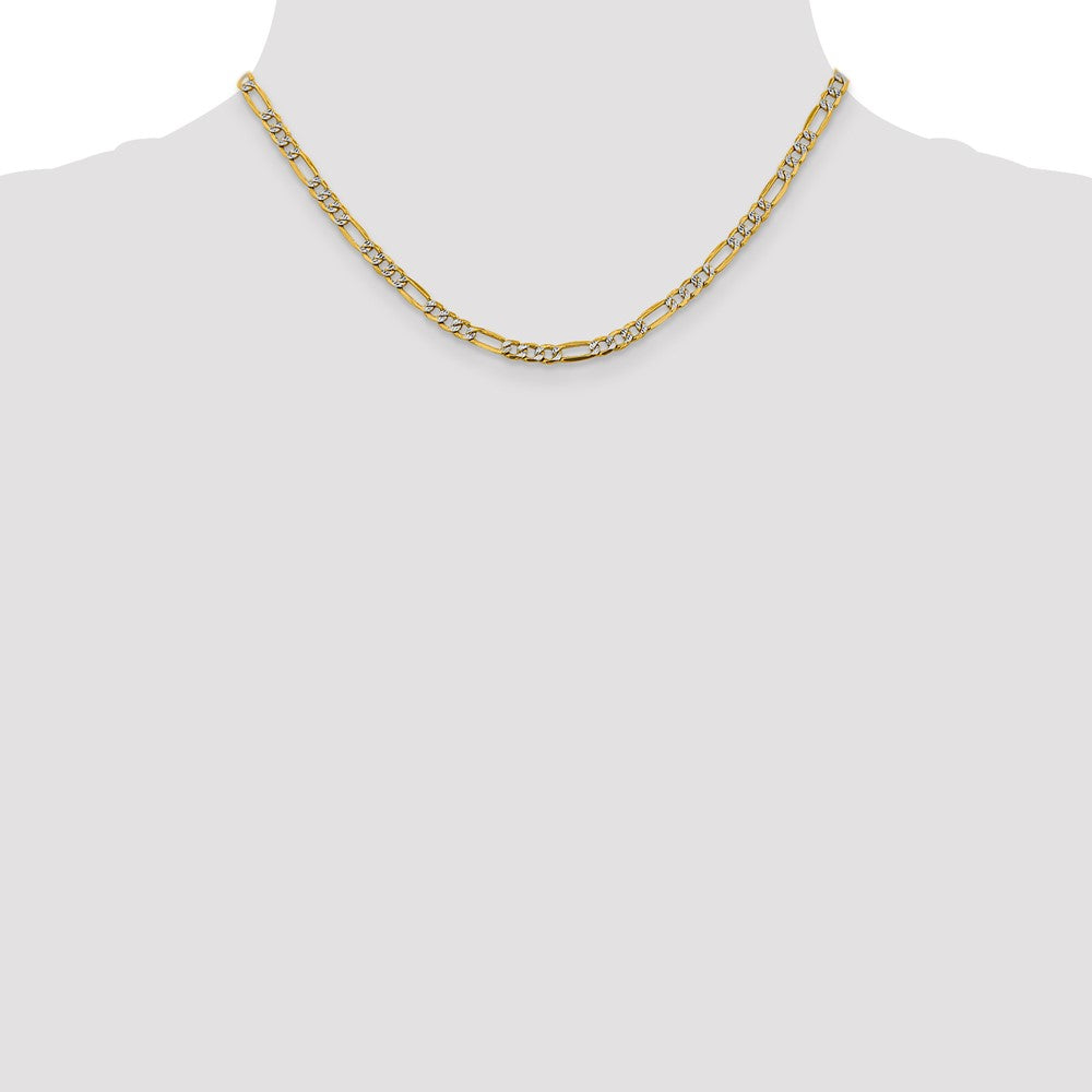 14k 3.9mm Semi-solid with Rhodium Pavé Figaro Chain