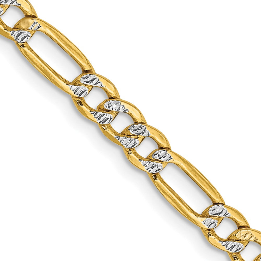 14k 3.9mm Semi-solid with Rhodium Pavé Figaro Chain