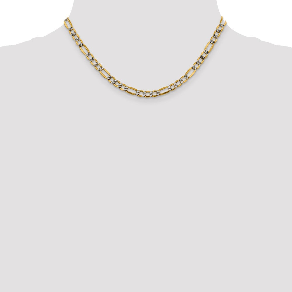 14k 5.25mm Semi-solid with Rhodium Pavé Figaro Chain