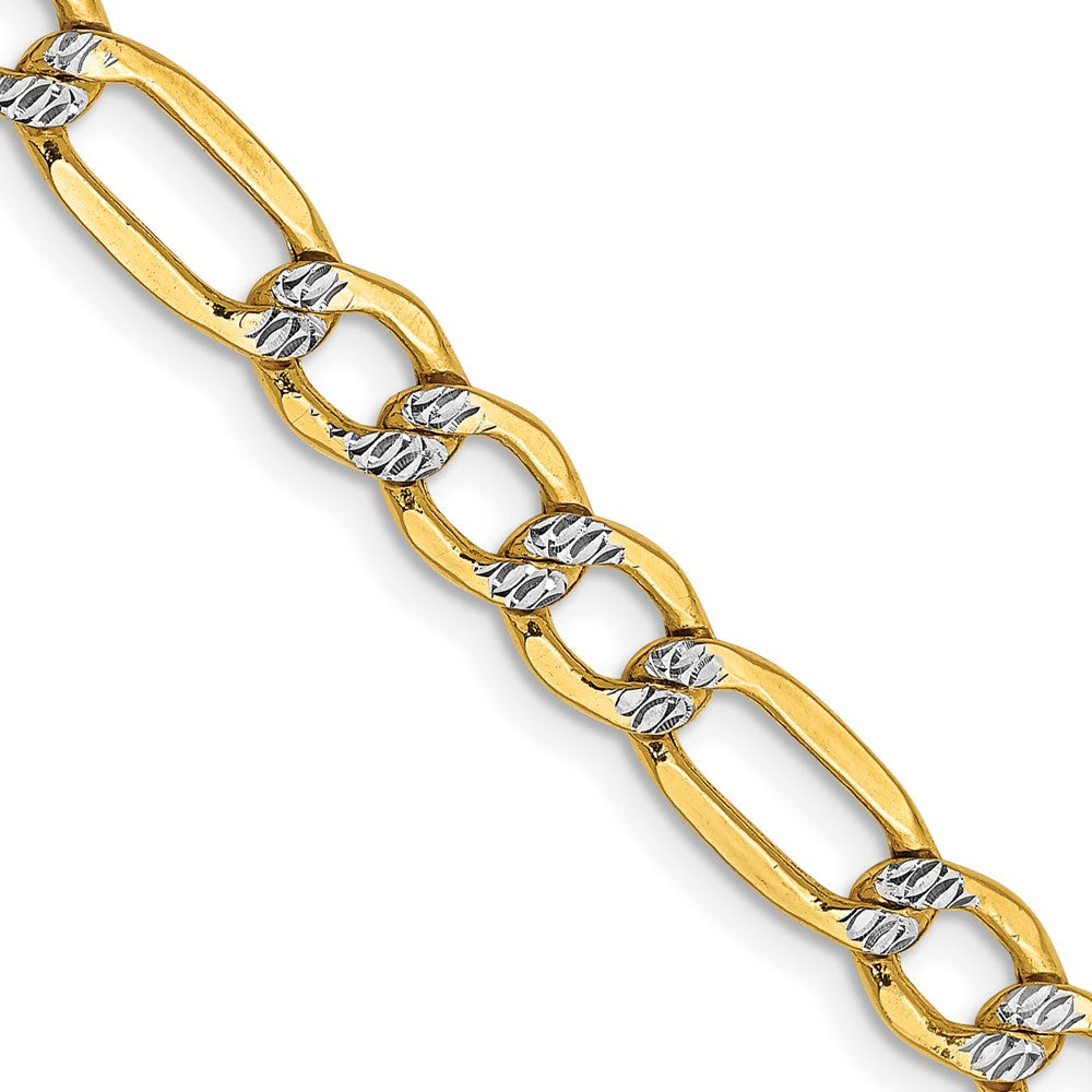 14k 5.25mm Semi-solid with Rhodium Pavé Figaro Chain