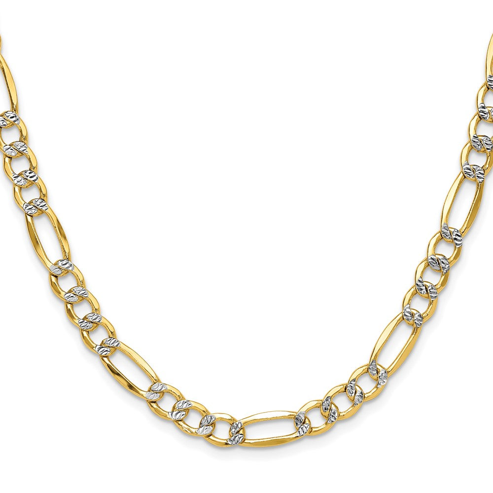 14k 6.5mm Semi-solid with Rhodium Pavé Figaro Chain
