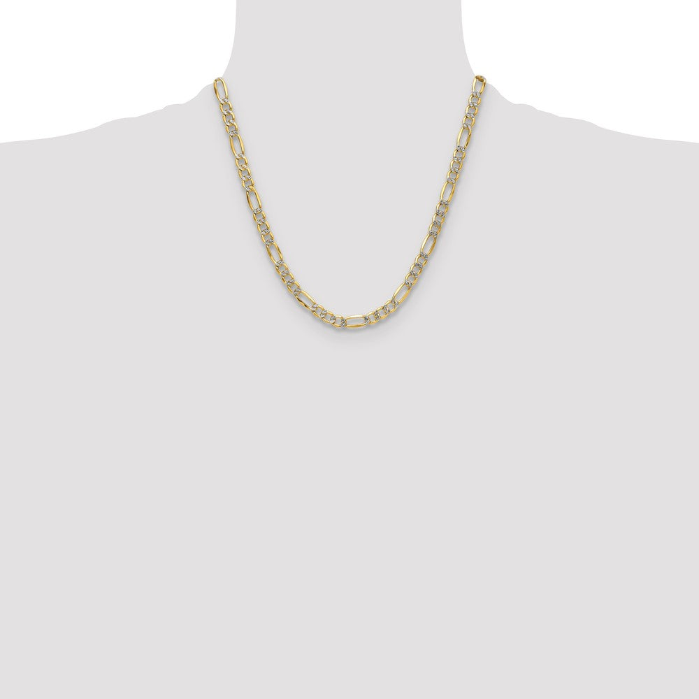 14k 6.5mm Semi-solid with Rhodium Pavé Figaro Chain