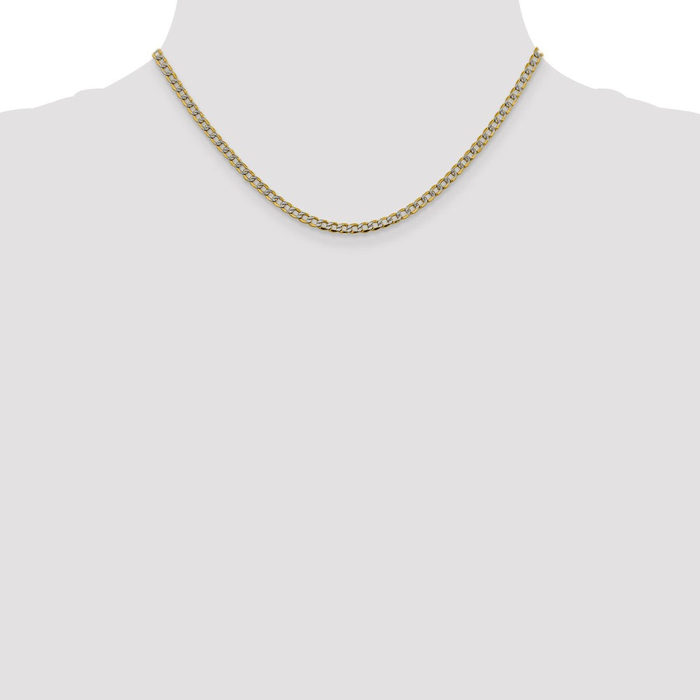 14k 3.4mm Semi-solid with Rhodium Pavé Curb Chain