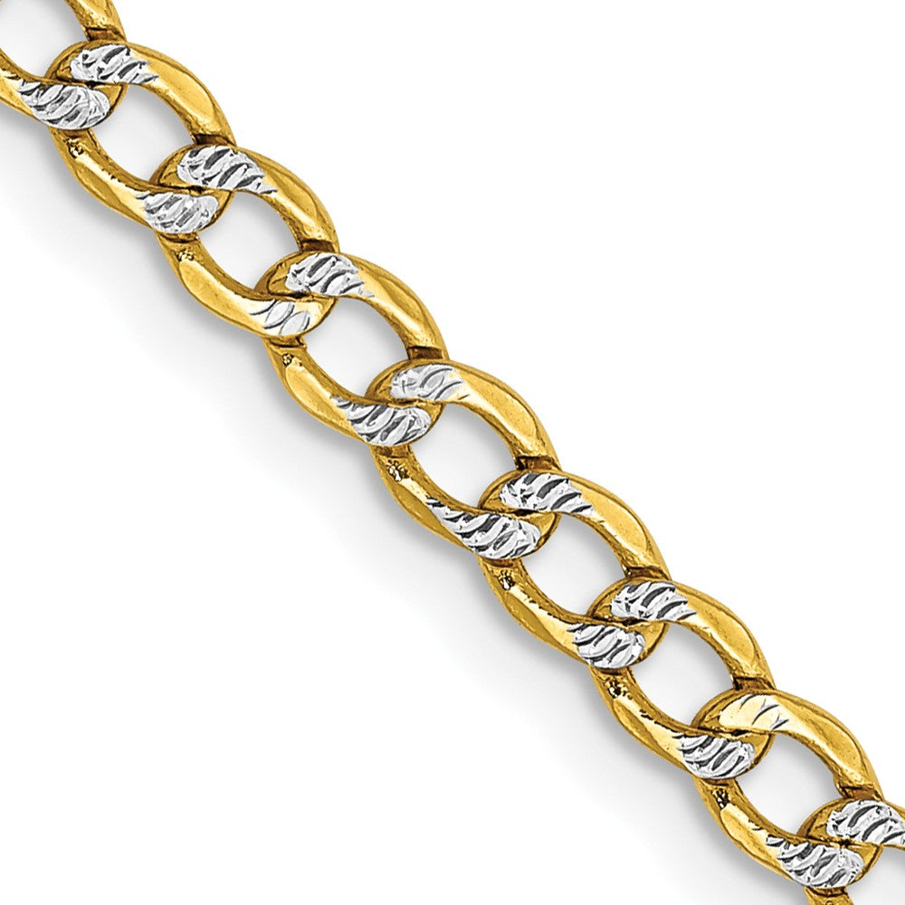 14k 3.4mm Semi-solid with Rhodium Pavé Curb Chain