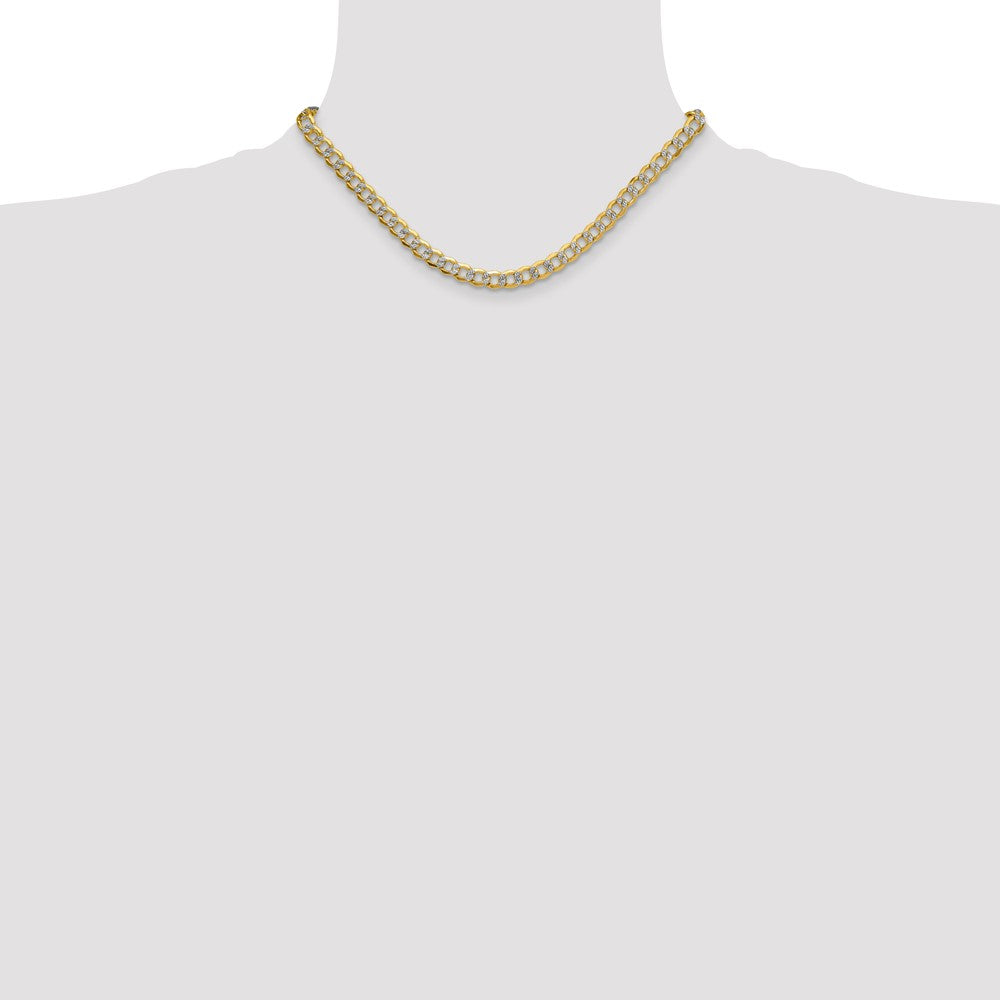 14k 7.1mm Semi-solid with Rhodium Pavé Curb Chain