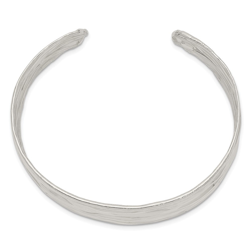 Sterling Silver Rhod-plated Plain 6mm and Braided Hammered Bangle