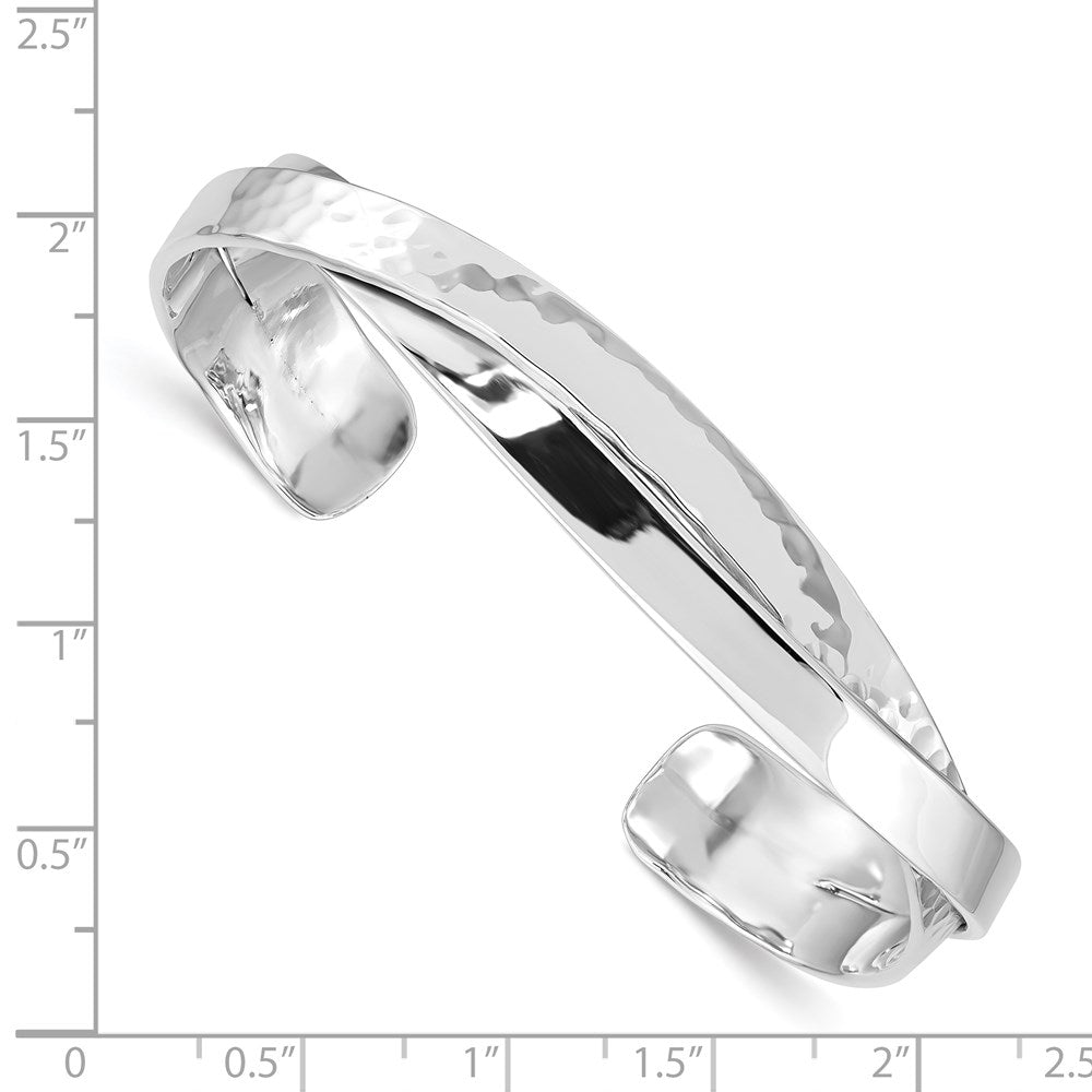 Sterling Silver Rhod-plated Plain 6mm and Braided Hammered Bangle