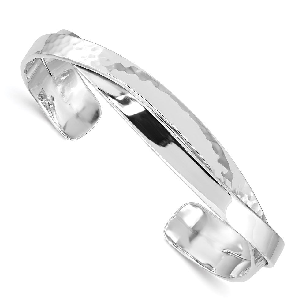 Sterling Silver Rhod-plated Plain 6mm and Braided Hammered Bangle