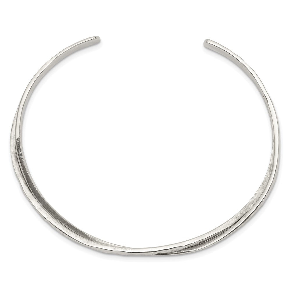 Sterling Silver RH-pl Plain 3mm and Hammered Twisted Bangle Bracelet
