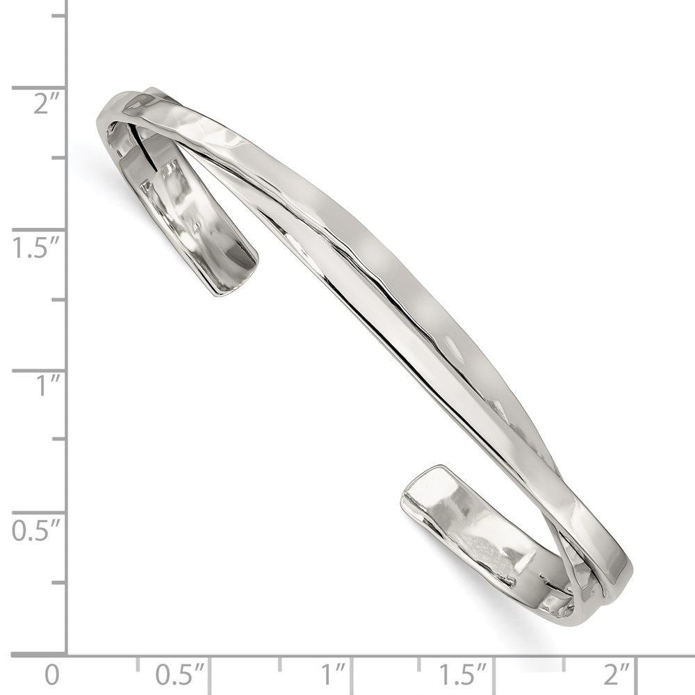 Sterling Silver RH-pl Plain 3mm and Hammered Twisted Bangle Bracelet