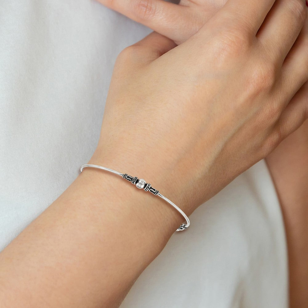 Sterling Silver Antiqued Beaded Slip-on Bangle