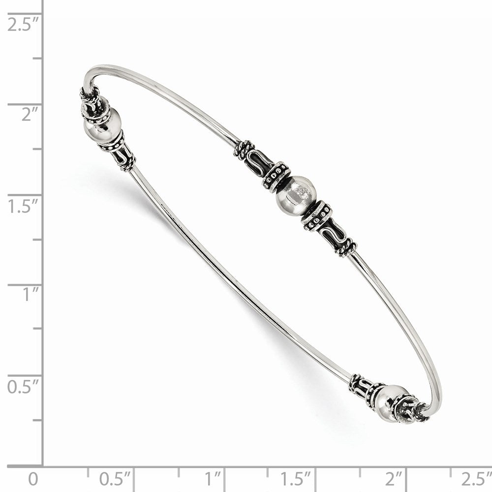 Sterling Silver Antiqued Beaded Slip-on Bangle