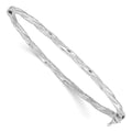 Sterling Silver Rhod-platd Textured 3mm Twisted Hinged Bangle