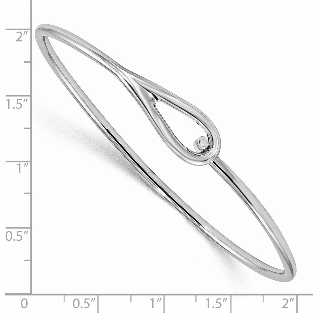 Sterling Silver Rhodium-plated Polished Hook Closure Bangle