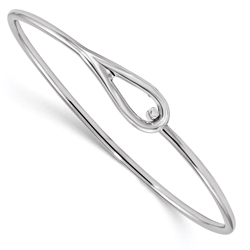 Sterling Silver Rhodium-plated Polished Hook Closure Bangle