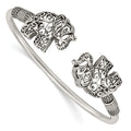 Sterling Silver Polished Antiqued Filigree Elephants Flexible Bangle
