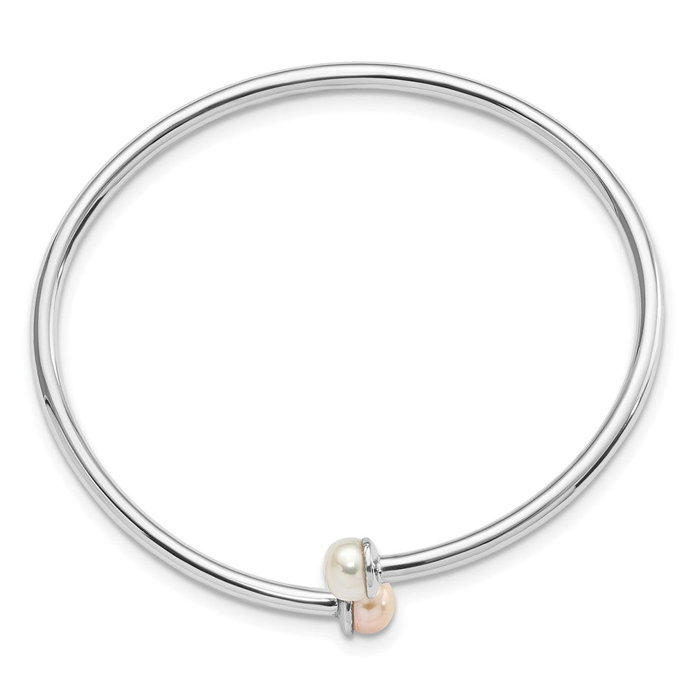 Sterling Silver RH-pltd Pink/White FWC Flexible Small Bangle Bracelet