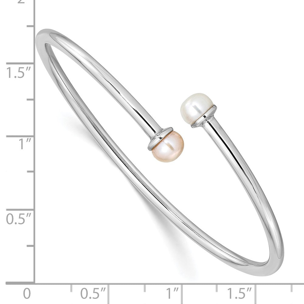 Sterling Silver RH-pltd Pink/White FWC Flexible Small Bangle Bracelet