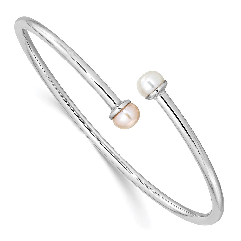 Sterling Silver RH-pltd Pink/White FWC Flexible Small Bangle Bracelet