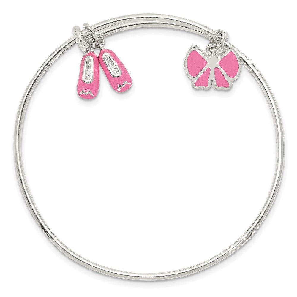 Sterling Silver Enameled Ballet Shoes & Bow Small Adj/Expandable Bangle