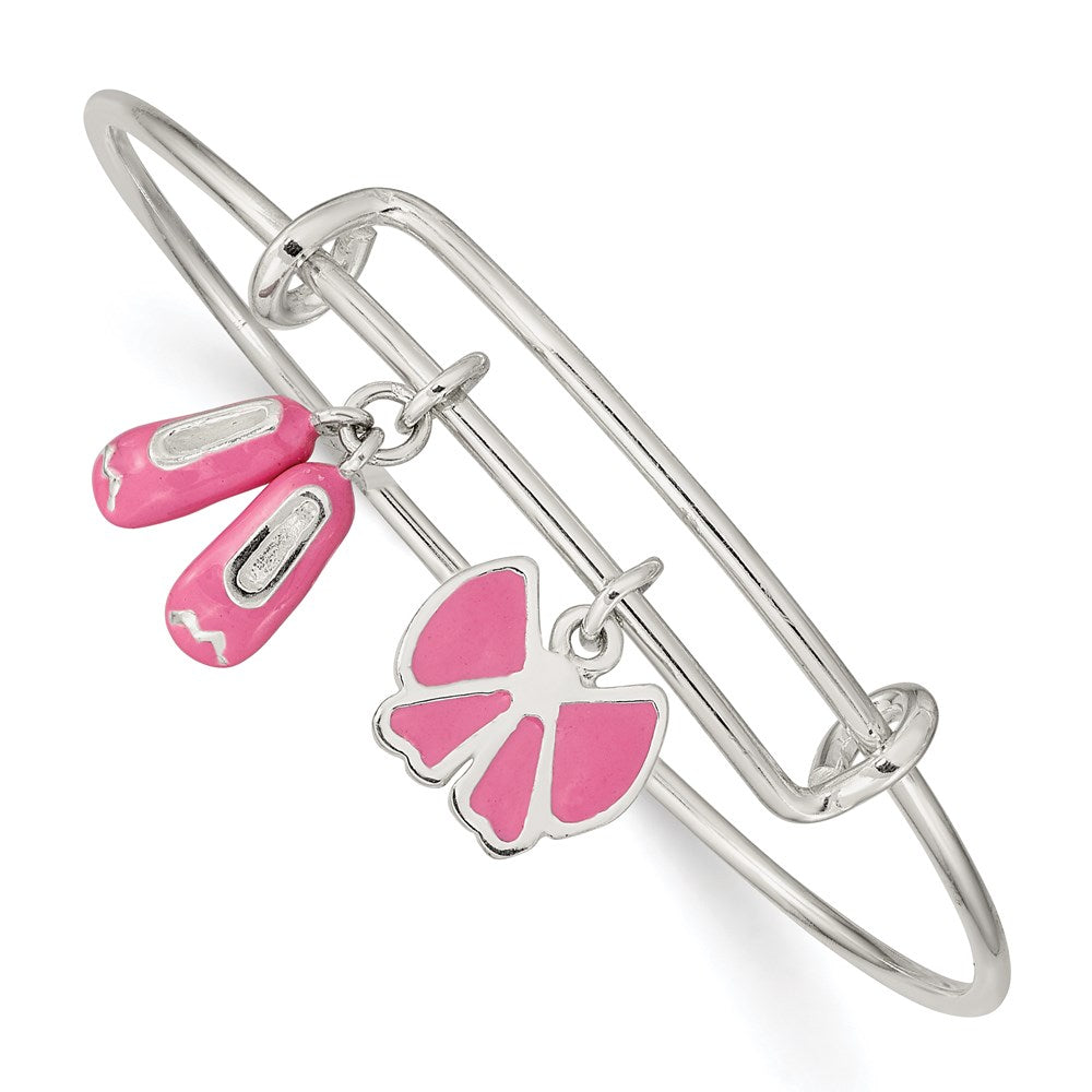 Sterling Silver Enameled Ballet Shoes & Bow Small Adj/Expandable Bangle