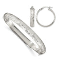 Sterling Silver D/C 7.5mm Bangle and 5mm Hoop Earring Set